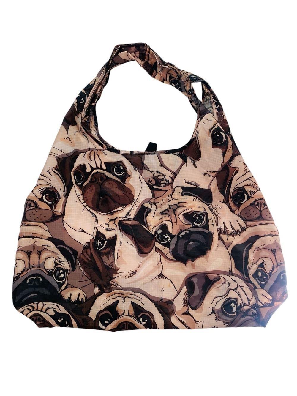 Bee Green Reusable Nylon Pug Print Tote 19“ x 13“ x 5“